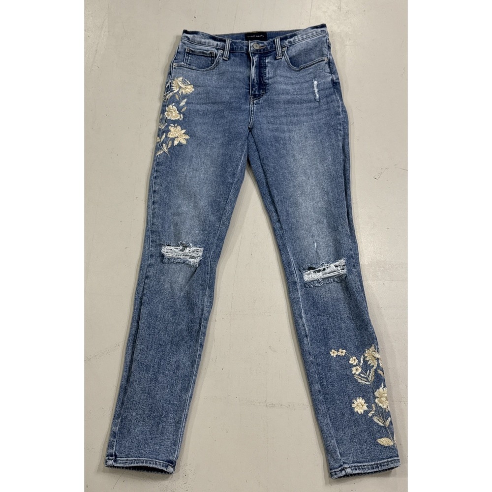 Lucky Womens Bridgette‎ High Rise Floral Embroidered Skinny Jeans sz 6/28 Long